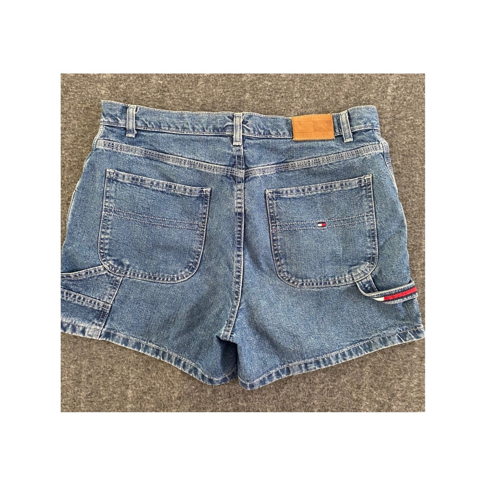 Vintage Tommy Hilfiger Womens Carpenter Shorts Sz 12 Blue Denim High Rise 2003
